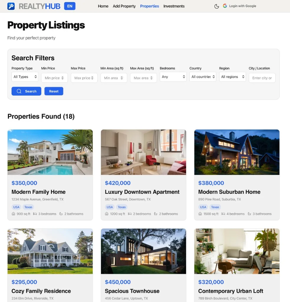 Property details page with analytics